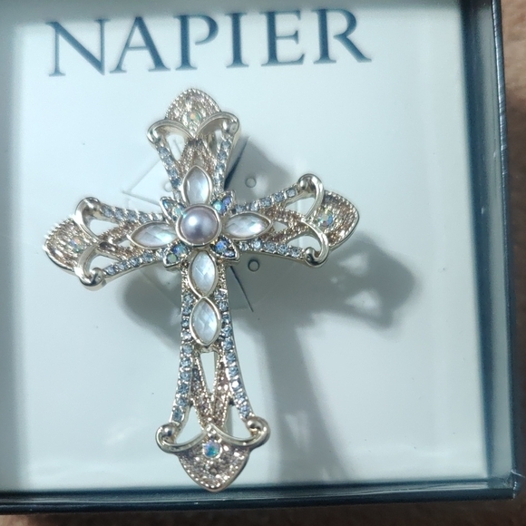 Napier Jewelry - Napier Gold and Silver Brooch with Pearl Accents